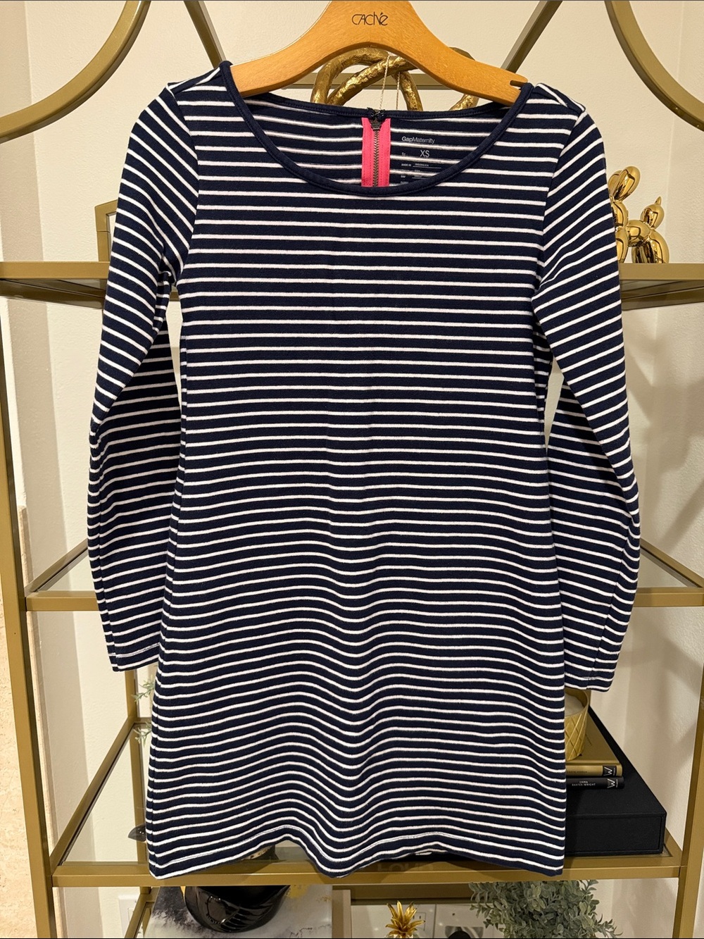 100% Cotton GAP Maternity Navy and White Striped Midi Dress